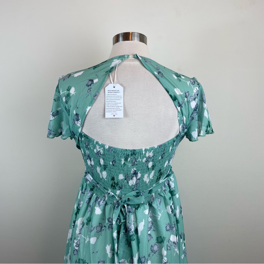 Green White Floral Maxi Boho Bohemian Long Dress New Women Medium - Picture 3 of 8
